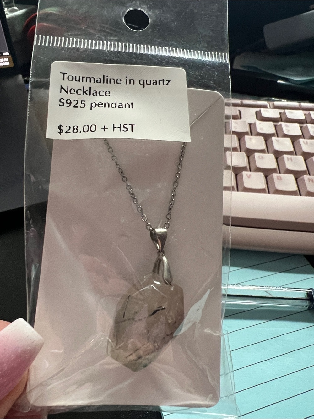 Tourmaline in Quartz S925 Pendant Necklace - Silver Chain - Unbranded